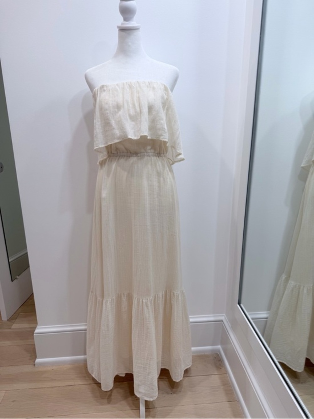 Anthropologie Corey Lynn Calter Ivory Strapless Ruffle Maxi Boho Dress Size XS